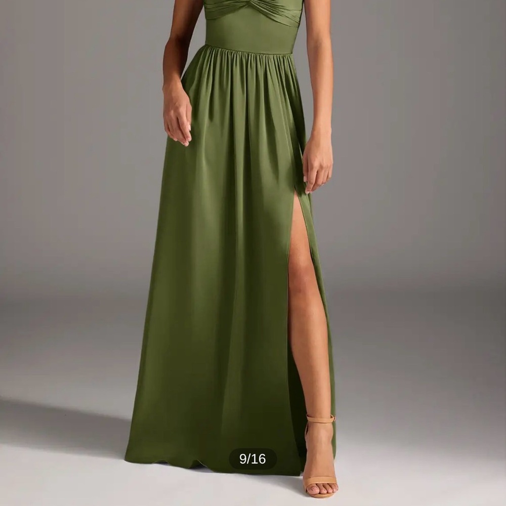Stretch Satin Bridesmaid Dress Olive Green Azazie A10 m/l